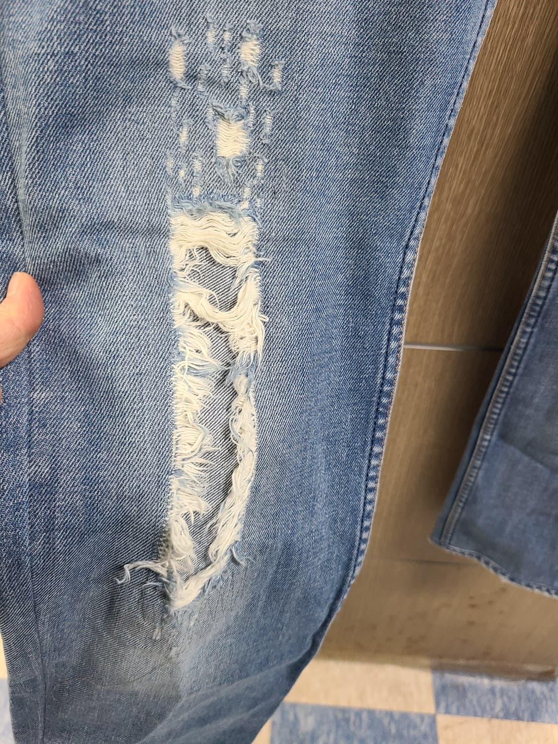 디젤 로우라이즈 블루 데님 데미지 청바지 32 상품이미지4