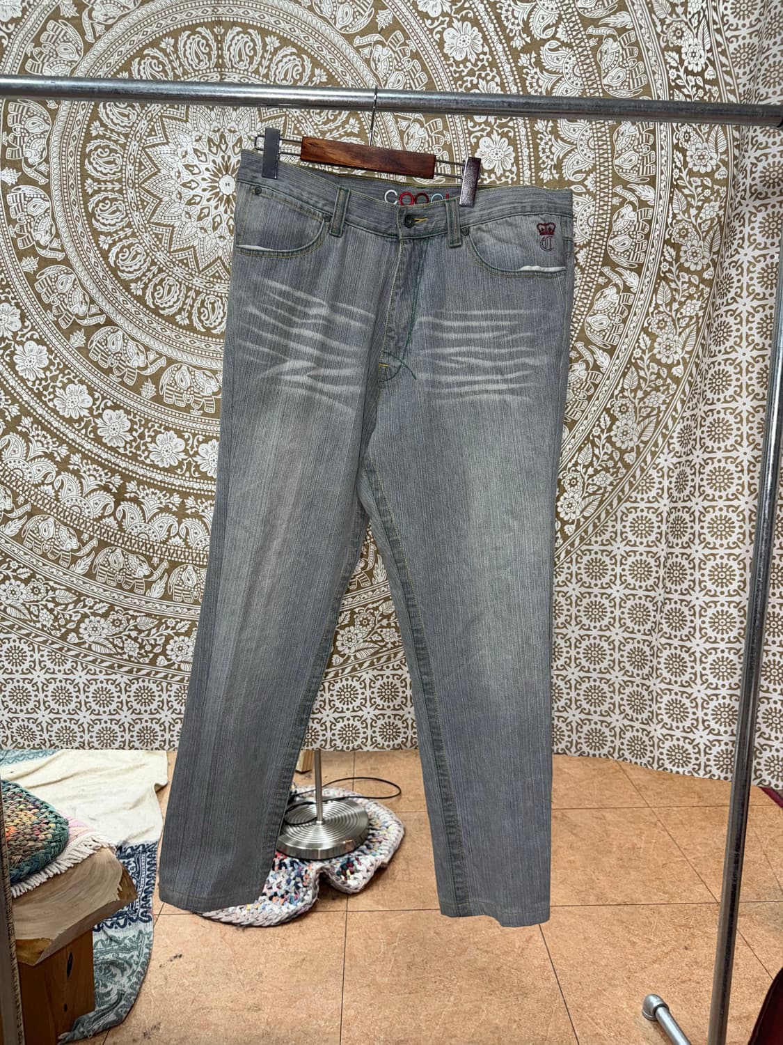 쿠지 빈티지 자수 흑청 데님팬츠   상품이미지6