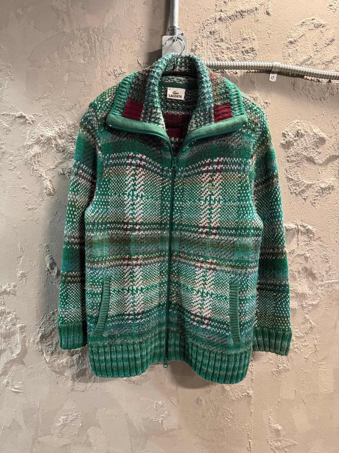 42 라코스테 LACOSTE 노르딕 체크 집업 니트 가디건 그린 상품이미지1