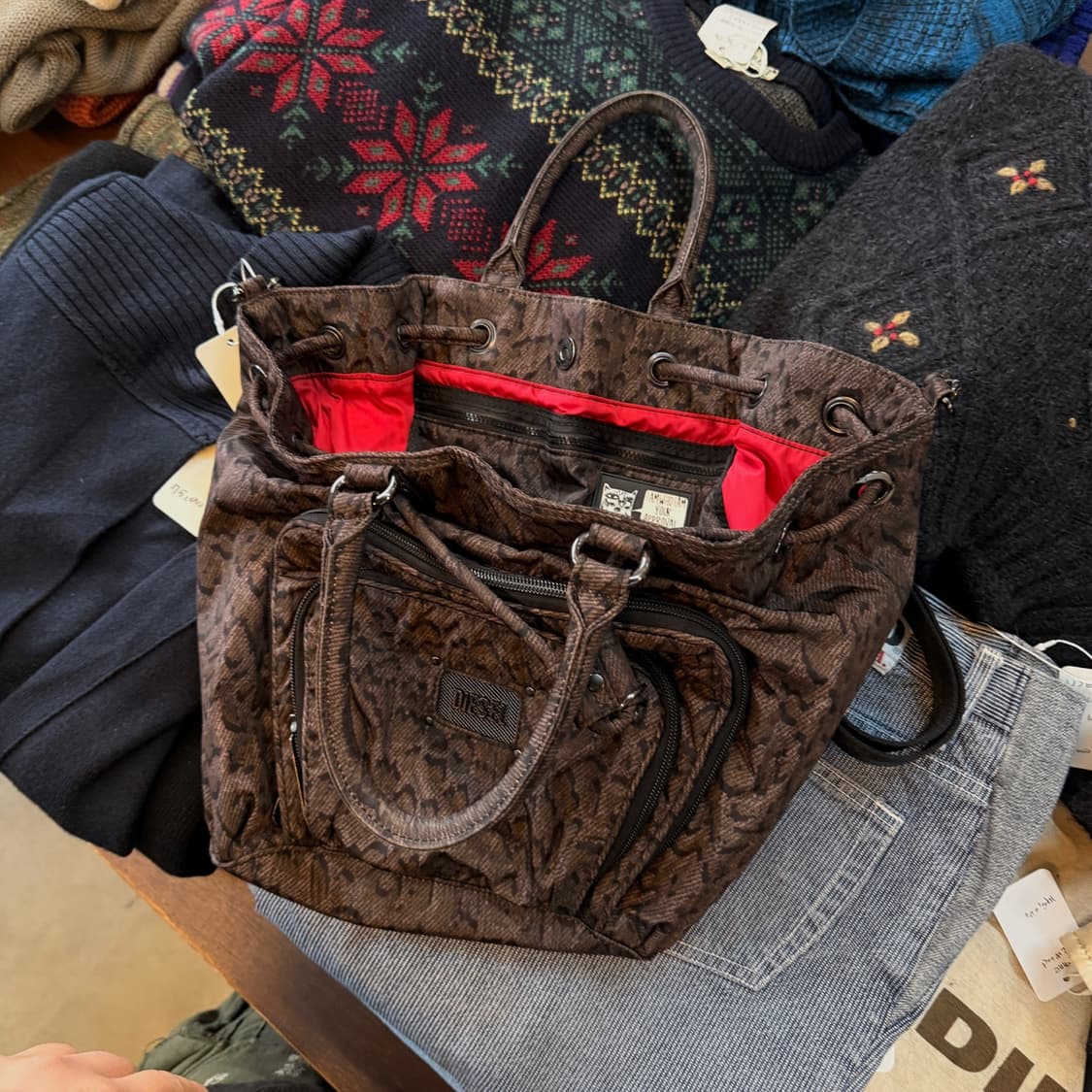 디젤 다크 브라운 레오파드 3웨이 크로스백 토트백 숄더백 상품이미지6