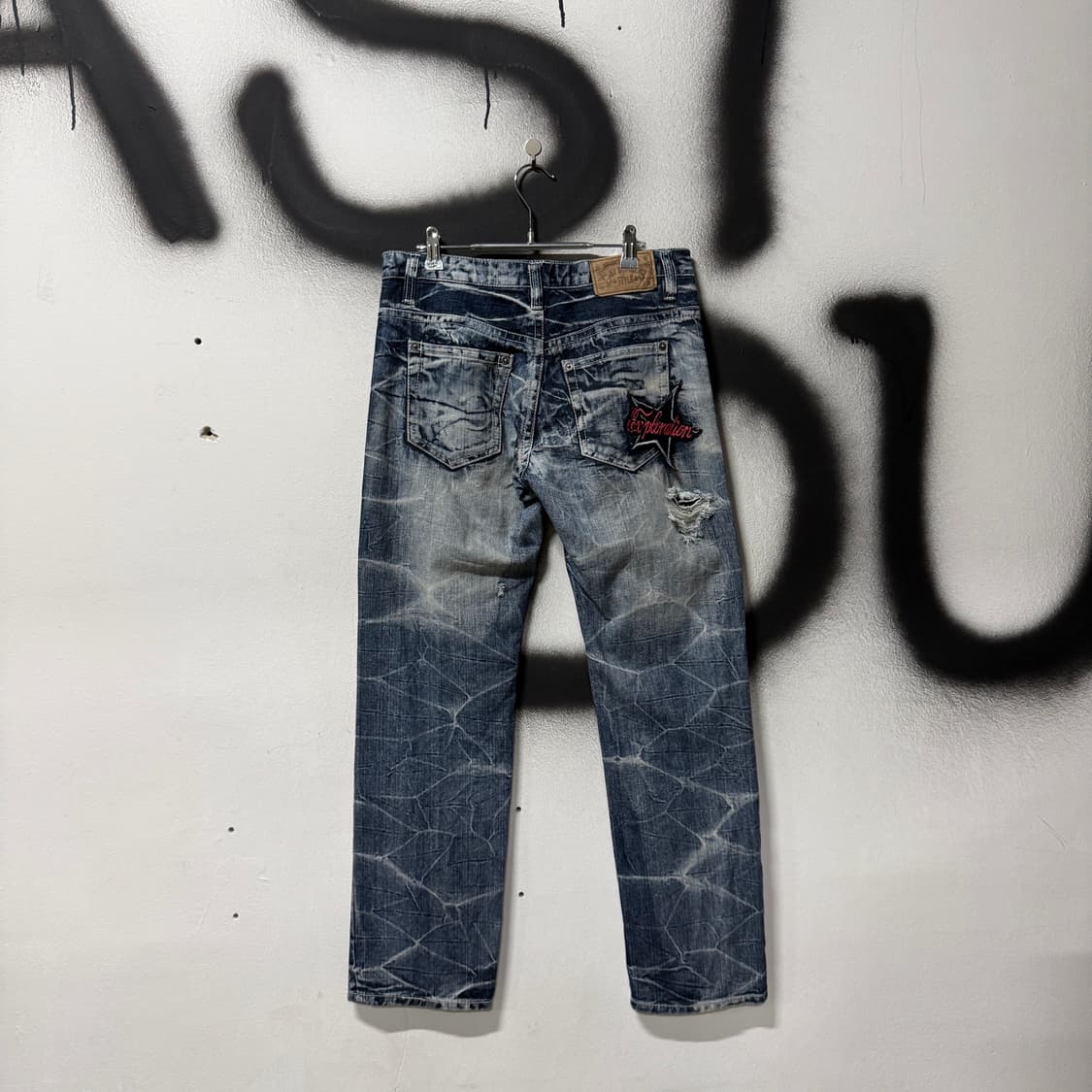 VTG 빈티지 스톤워싱 멀티 패치 디테일 디스트로이드 데님 팬츠 상품이미지2