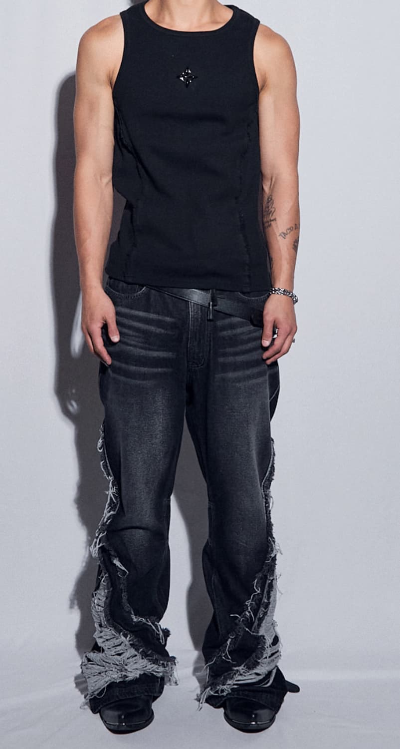 비엘알 디스트로이드 크러쉬 더블라인 워싱데님 팬츠 상품이미지4