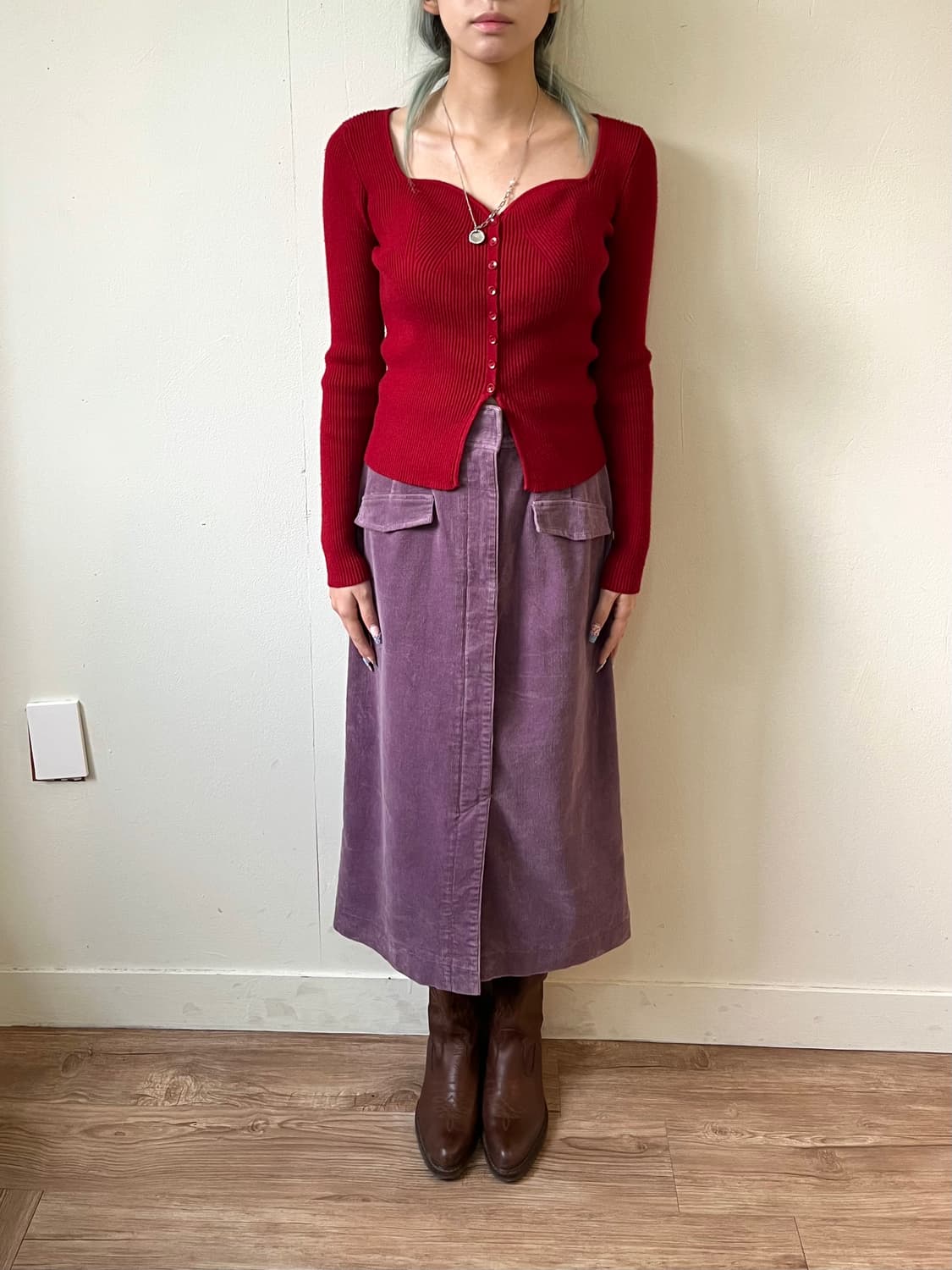 볼륨 업 레드 가디건 상품이미지8