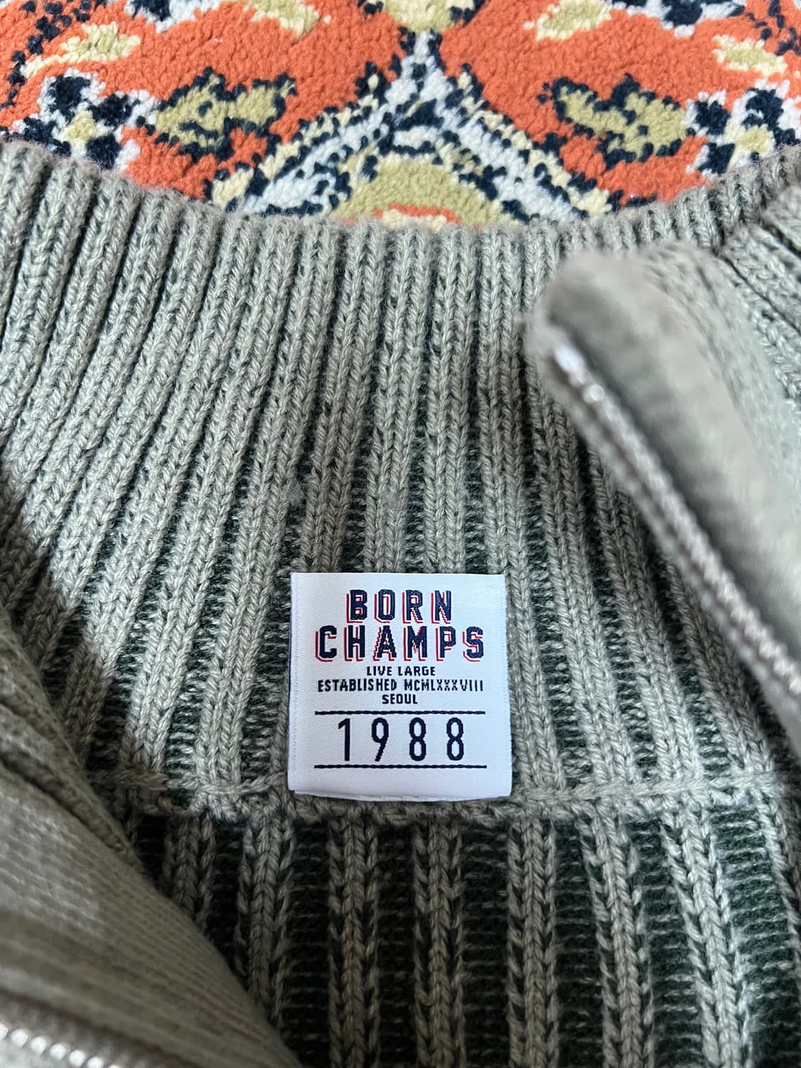 [ L ] 본챔스 니트 집업 카키 상품이미지3