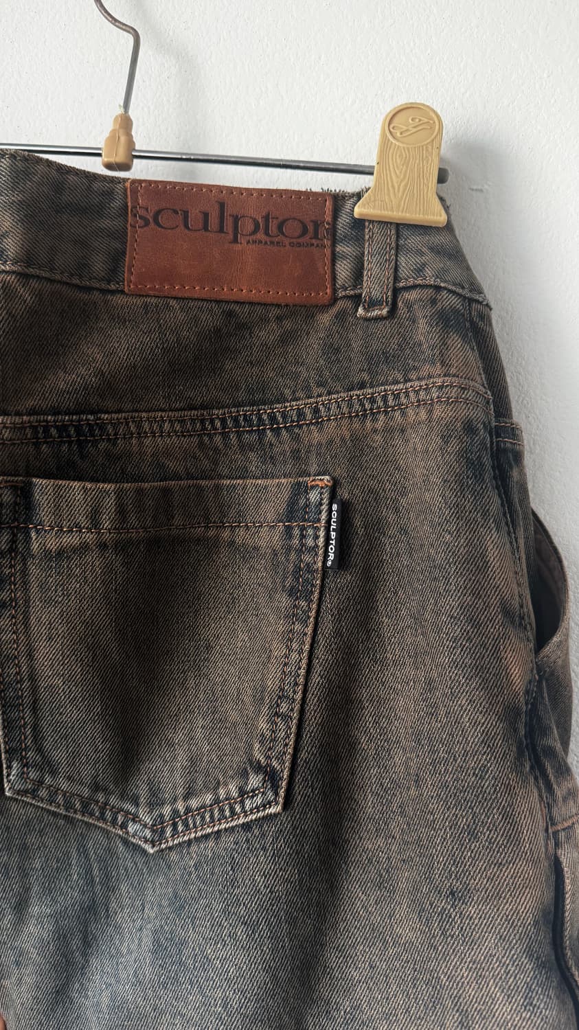 스컬프터 카고 조거팬츠 워시드 데님 S (브라운-인디고) 상품이미지8