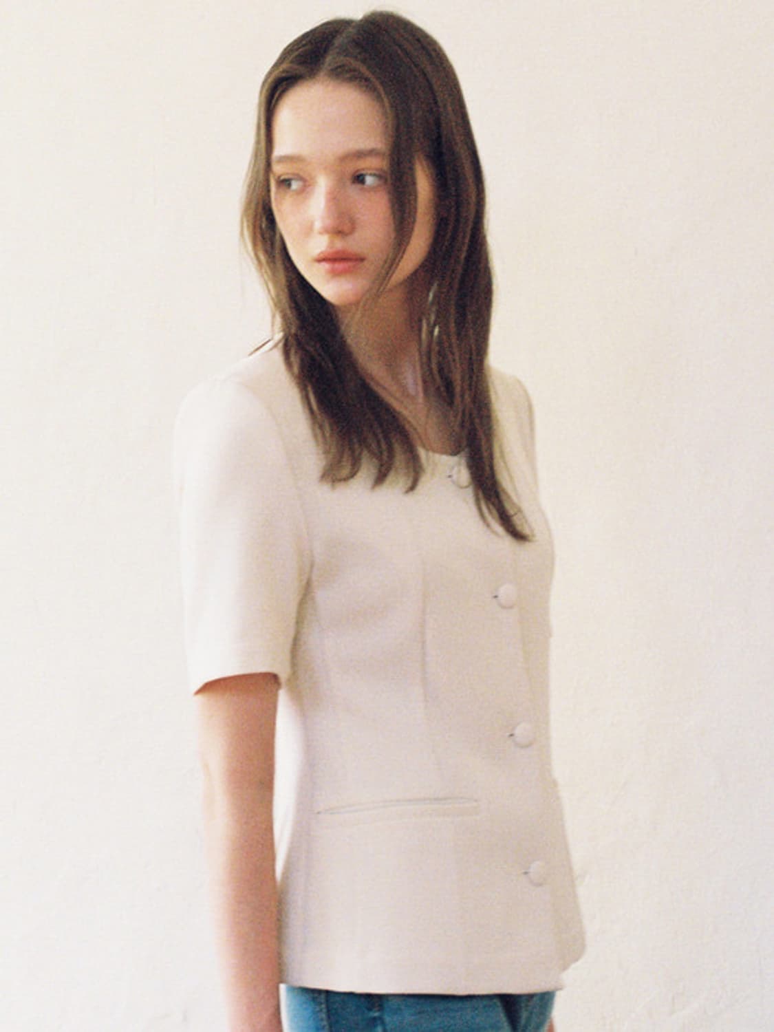 우이 썸머 트위드 스쿱넥 셔츠 자켓 크림아이보리 상품이미지2