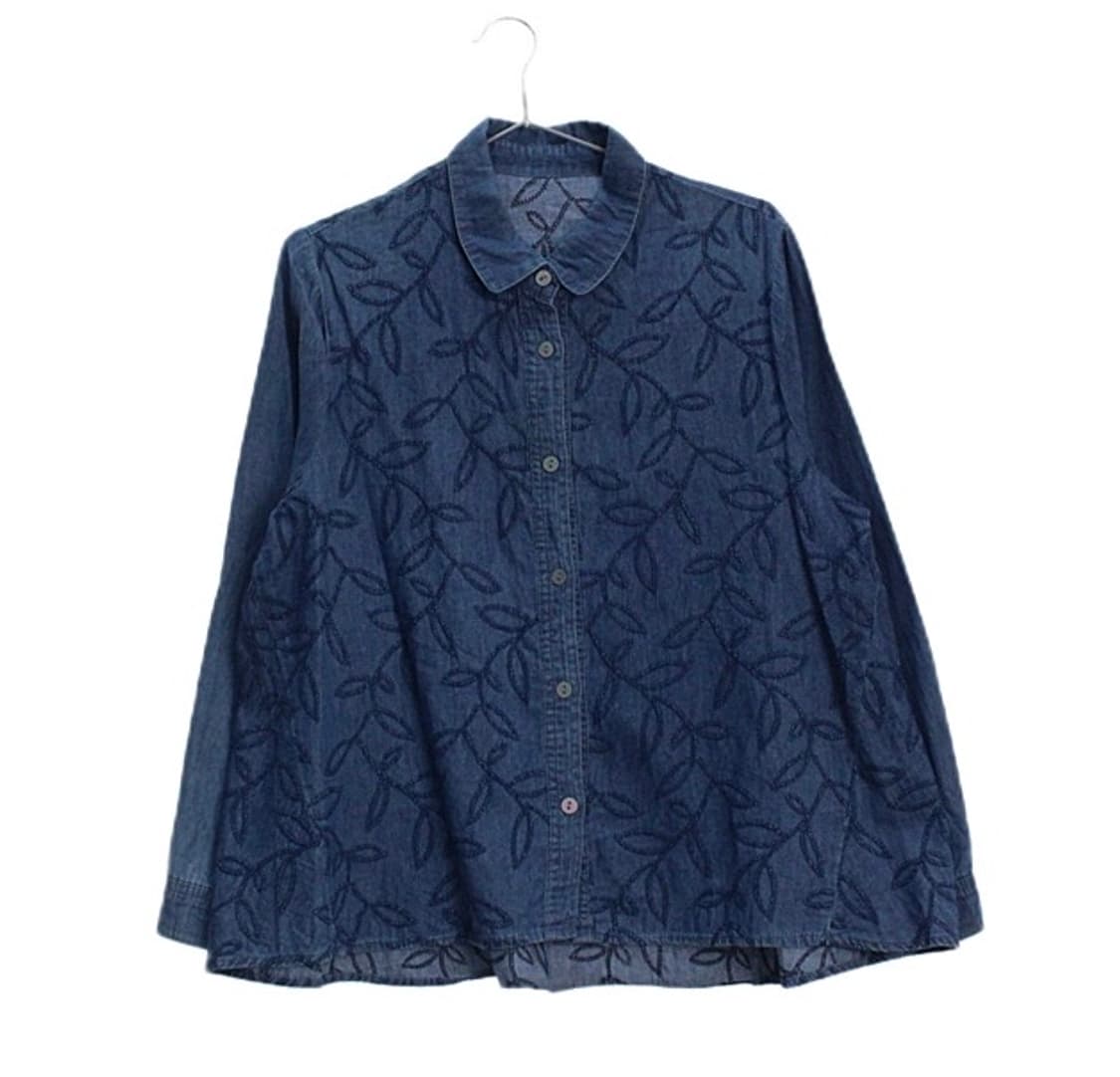 청색 자수 문양 빈티지 청셔츠 데님셔츠  상품이미지1