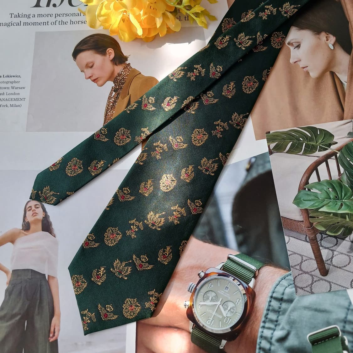 빈폴 실크 다크그린 엠블럼 패턴 넥타이 8.5cm A+등급 A18939
 상품이미지2