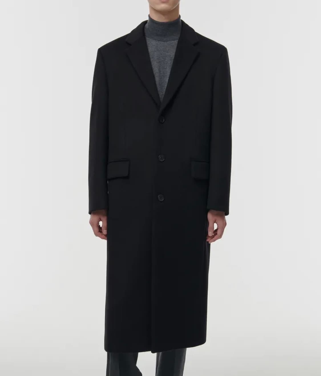 [XL]무신사스탠다드 캐시미어 블렌드 대디 숄더 롱코트/블랙 상품이미지2