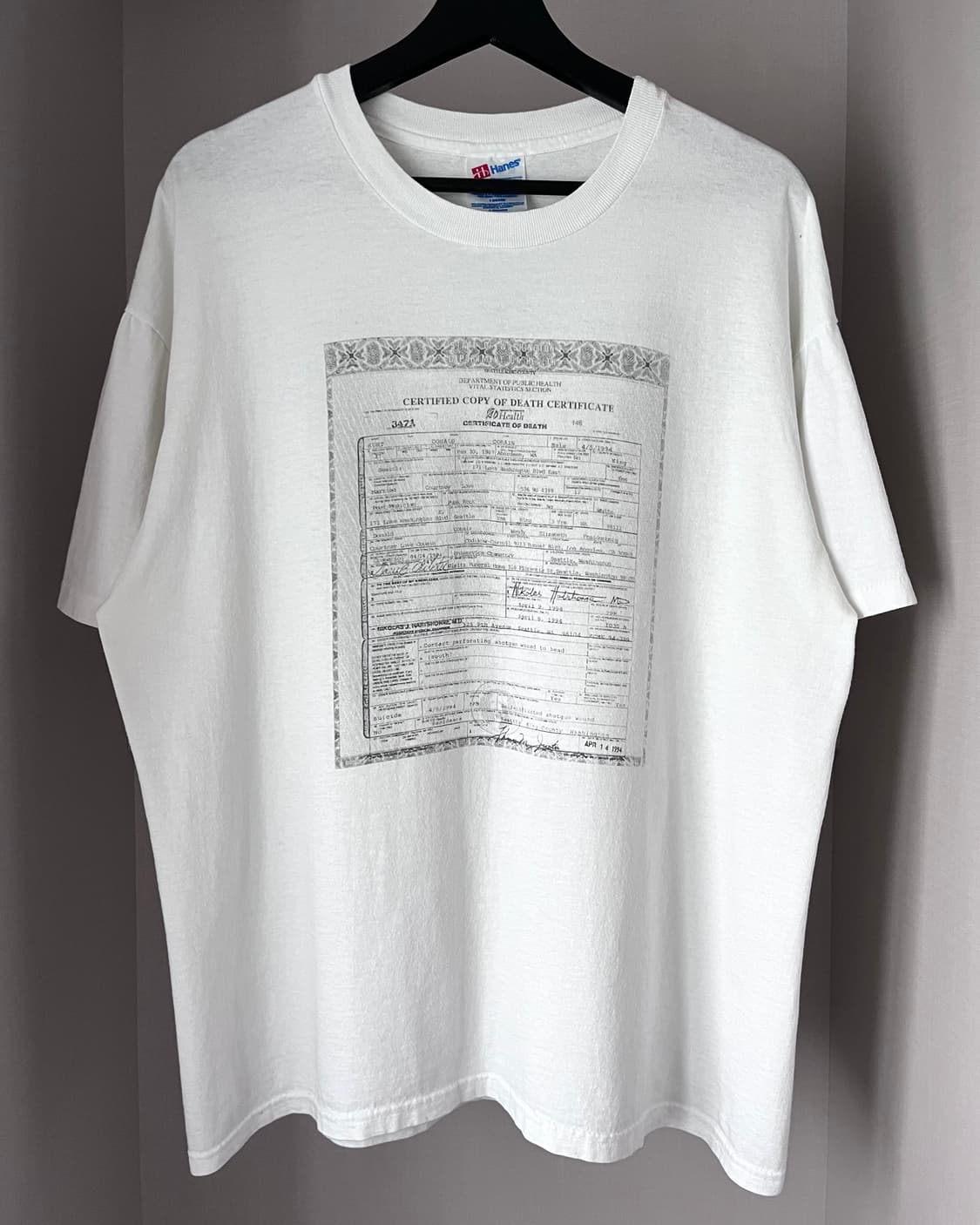 90s Kurt Cobain Death Certificate 밴드 티셔츠 상품이미지1