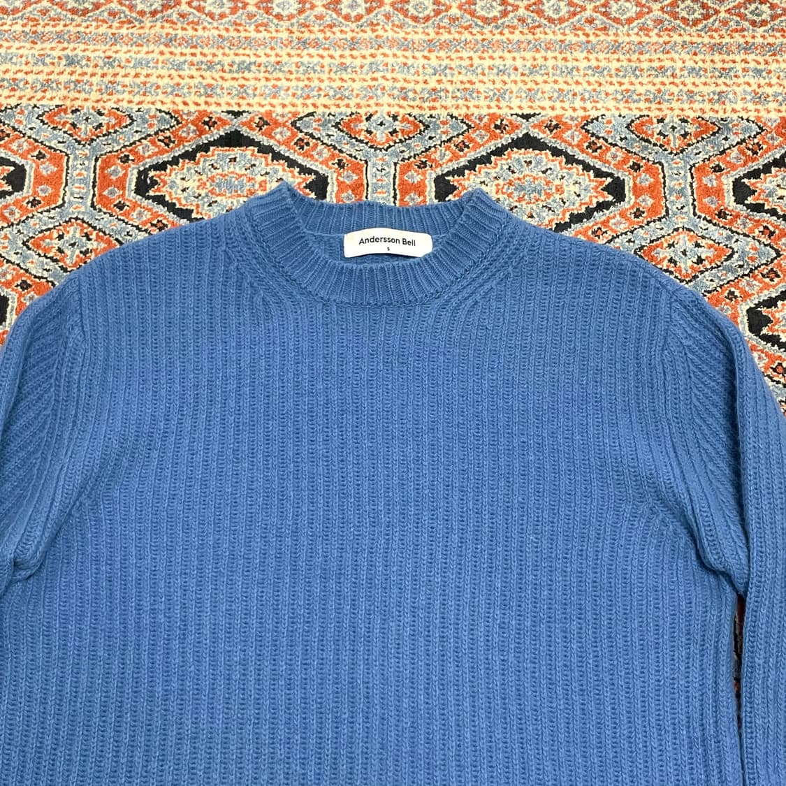 앤더슨벨 블루 짜임 울혼방 니트 남성S 상품이미지2