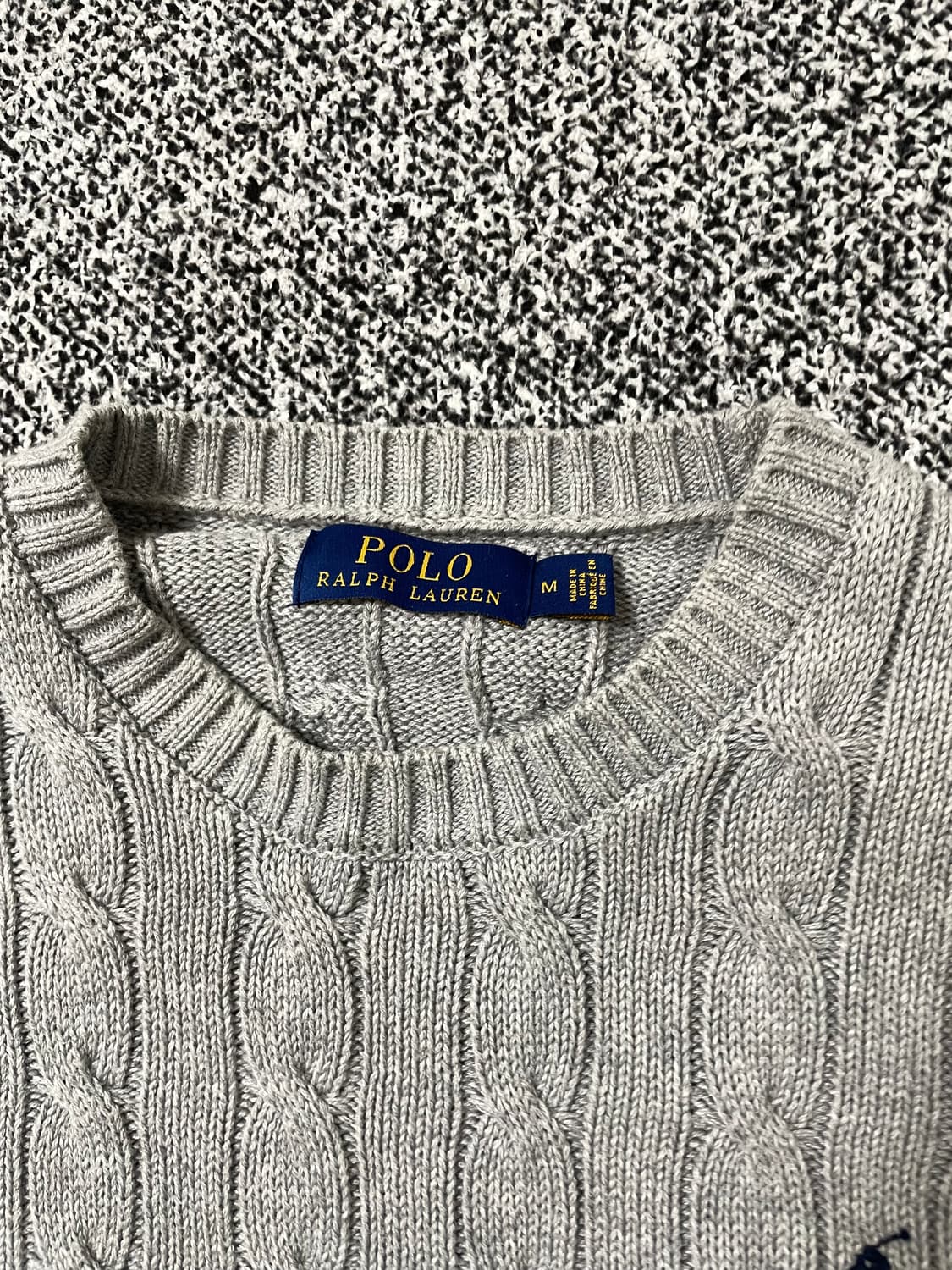 빈티지9. 폴로랄프로렌 케이블 니트 꽈배기 스웨터 그레이 네이비로고 상품이미지3