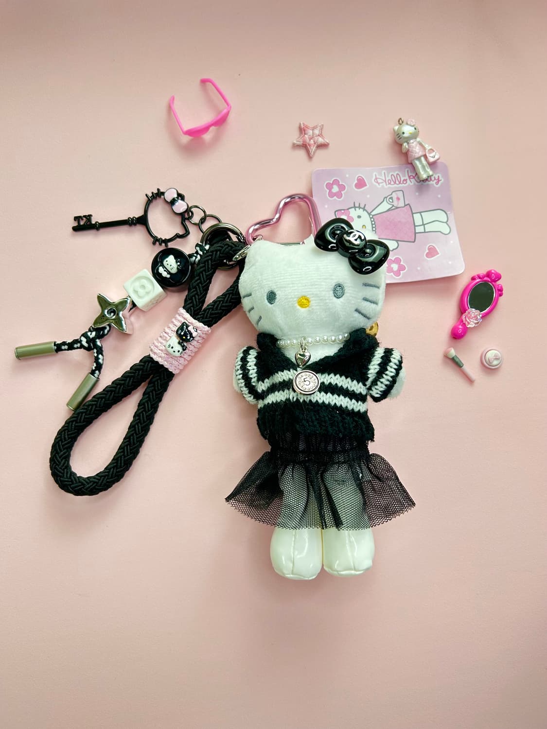 (14)롱다리키티 커스텀키링-🖤 블랙 스트라이프 튜튜 키티  상품이미지1