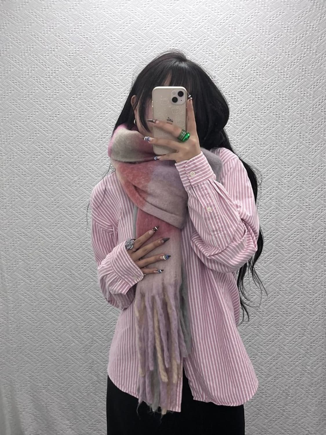 빈티지 폭닥 딸기우유 핑크 체크 모헤어 목도리 C07991 상품이미지1