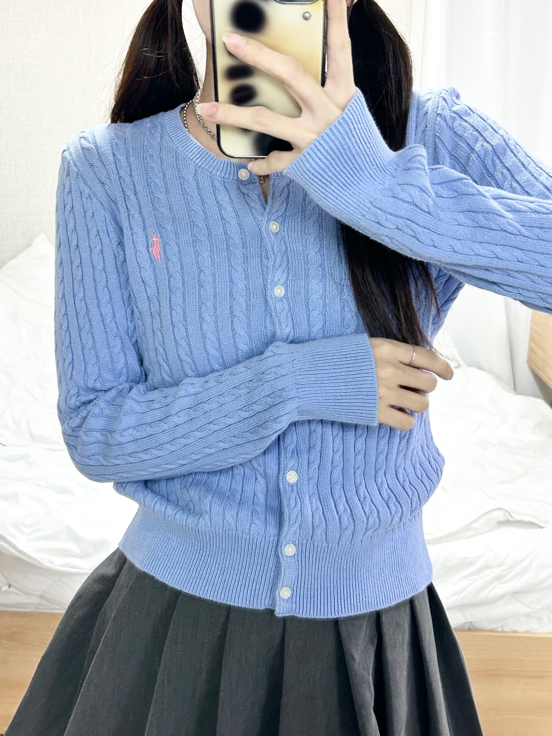 폴로 핑크포니 소라 케이블 가디건 상품이미지2