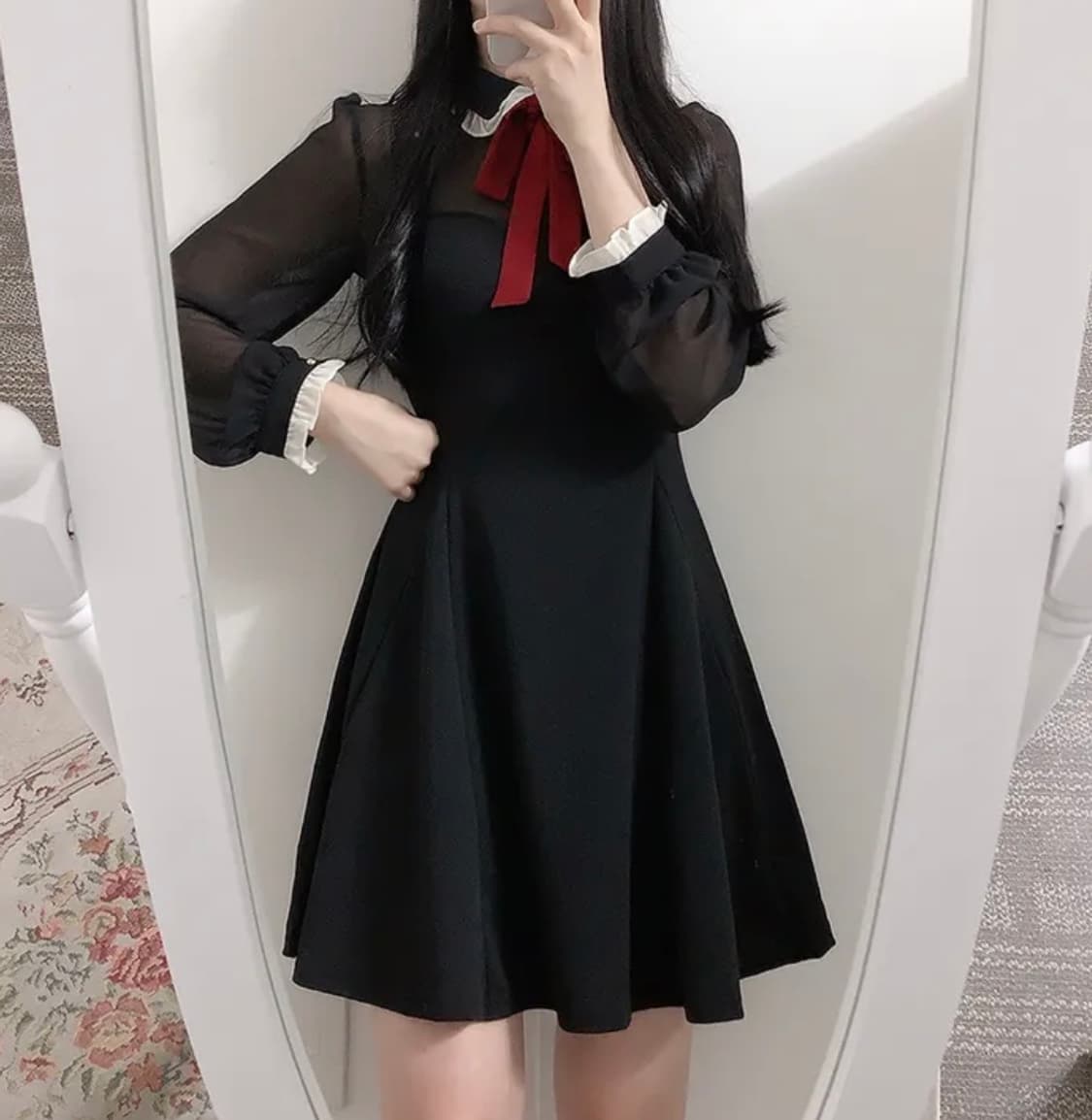 배색 리본 원피스 상품이미지3