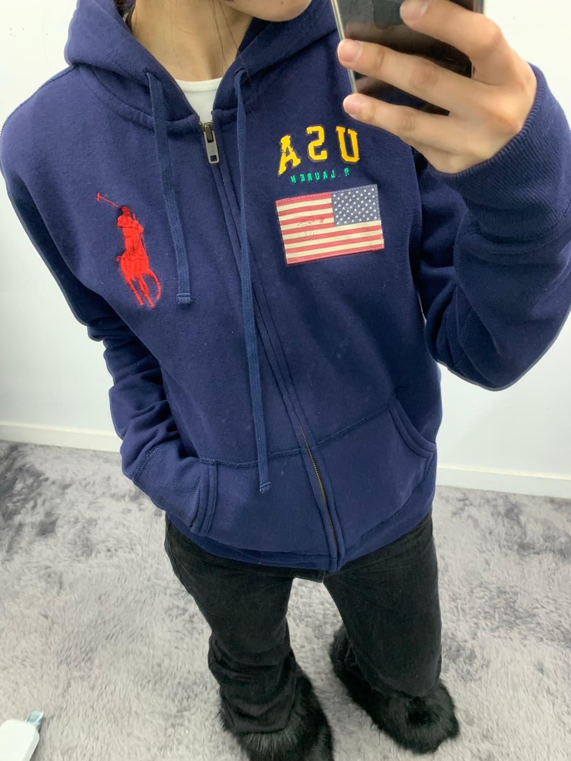 폴로 랄프로렌 빅포니 성조기 후드집업 네이비 상품이미지3