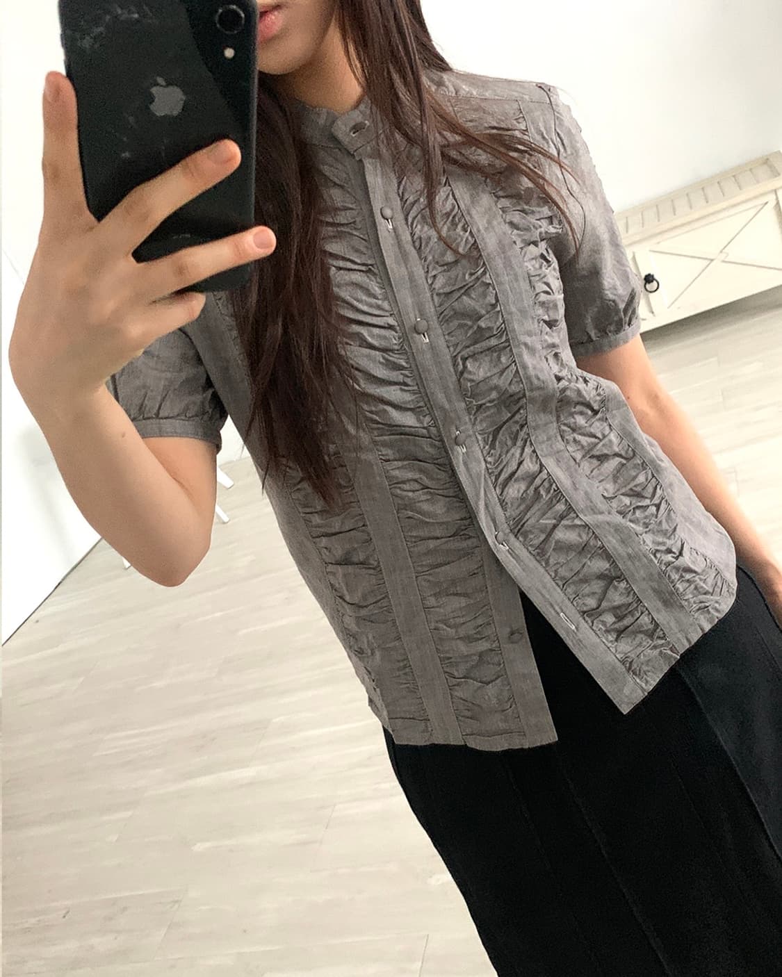 Grey Shirring Cotton Shirt 상품이미지7