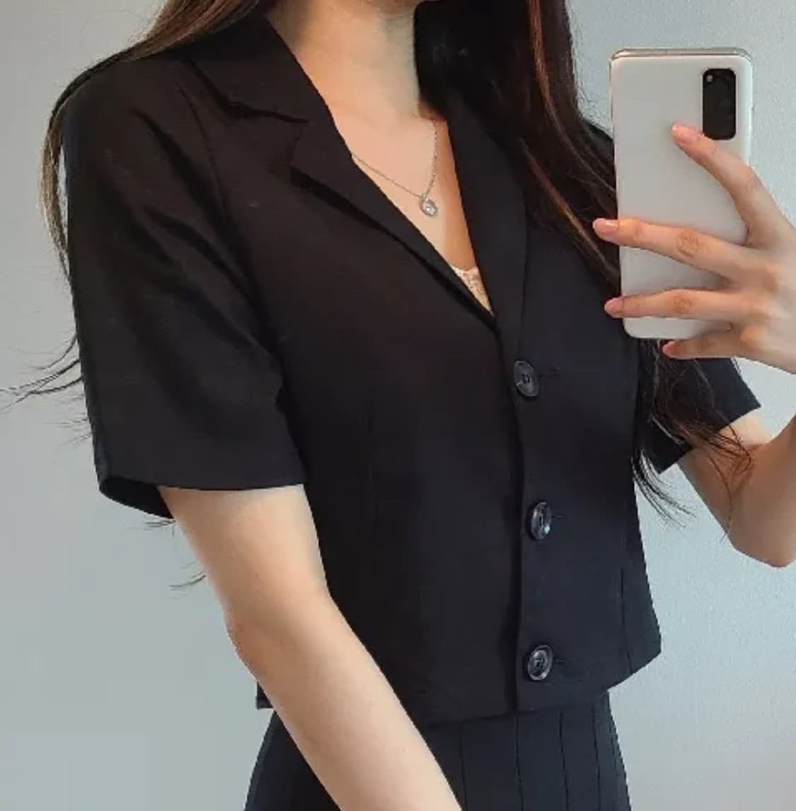 린넨 크롭 반팔 자켓 블랙 상품이미지1