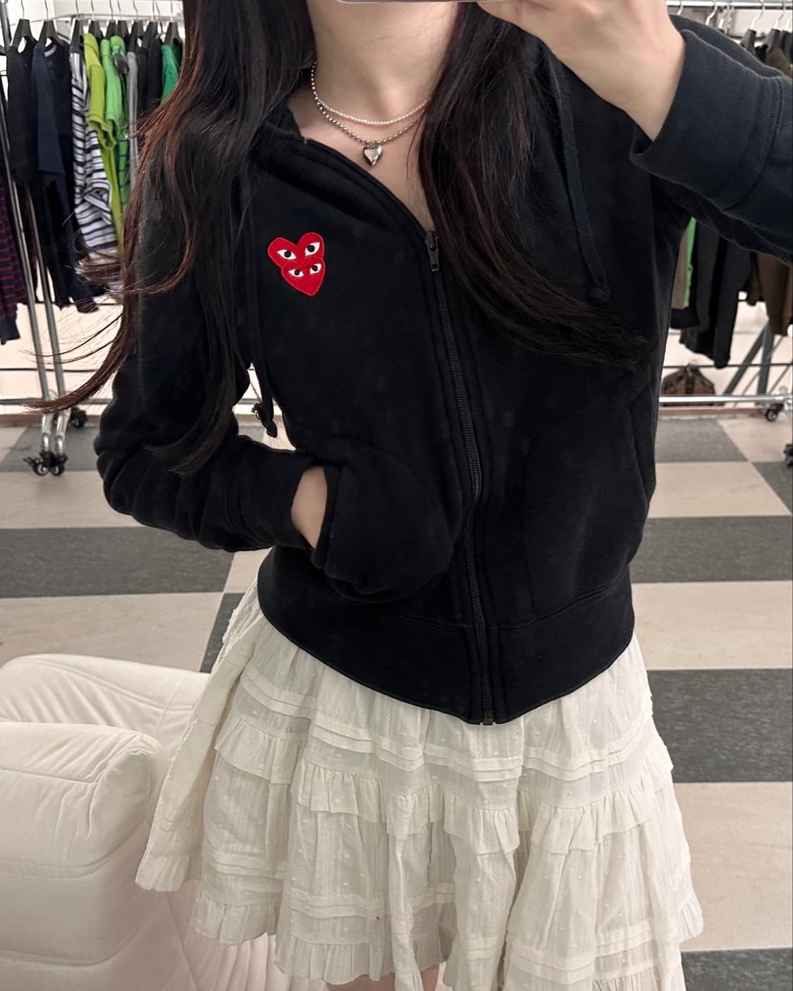꼼데가르송 더블 하트와펜 블랙 후드집업  상품이미지1