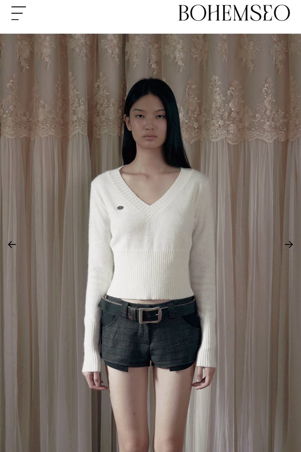 보헤미안서울 슬림핏 브이넥 앙고라 니트 아이보리 상품이미지2
