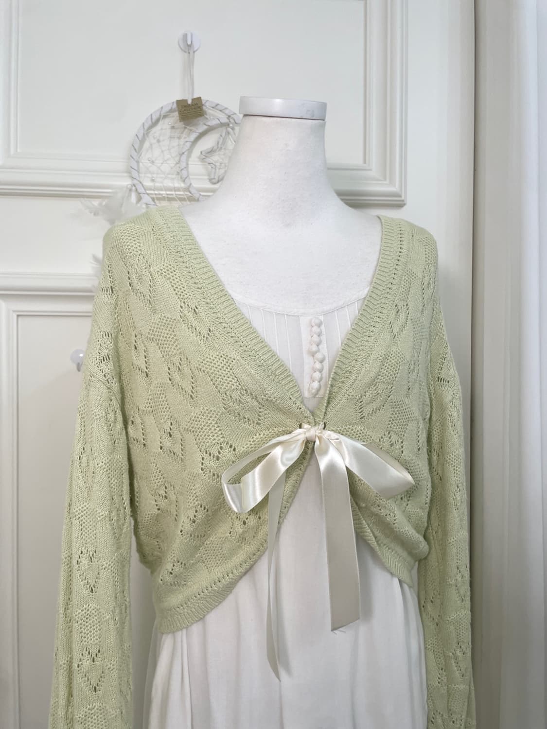 pastel green heart crochet bolero cardig 상품이미지6