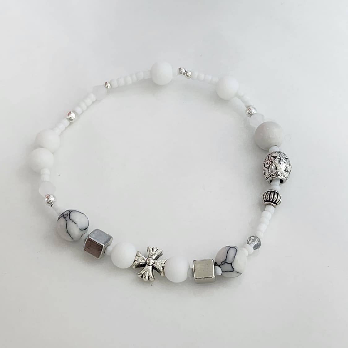 남자 터키석 십자가 화이트 팔찌 상품이미지2