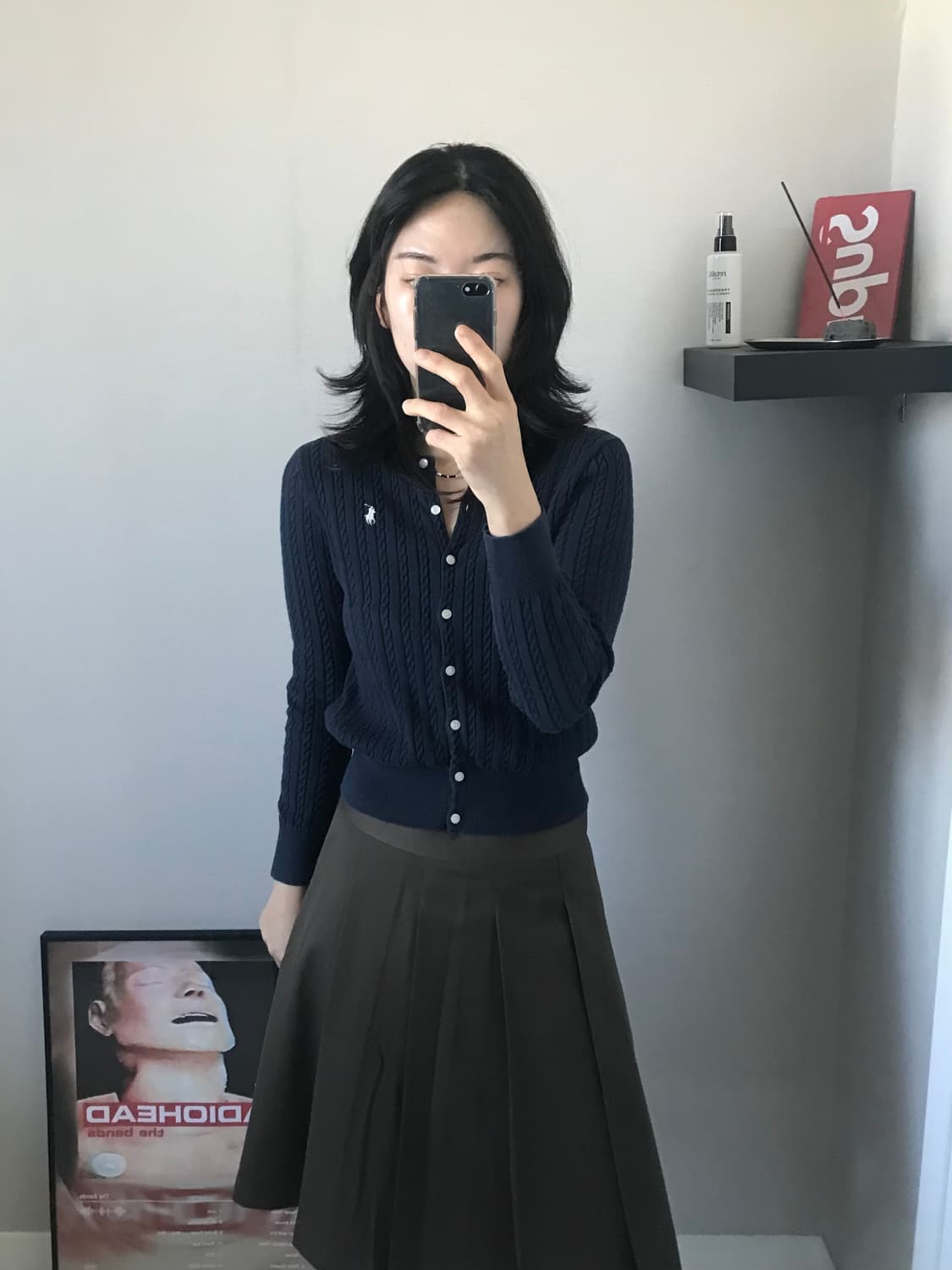 폴로 랄프로렌 포니 로고 케이블 니트 가디건 네이비 상품이미지3