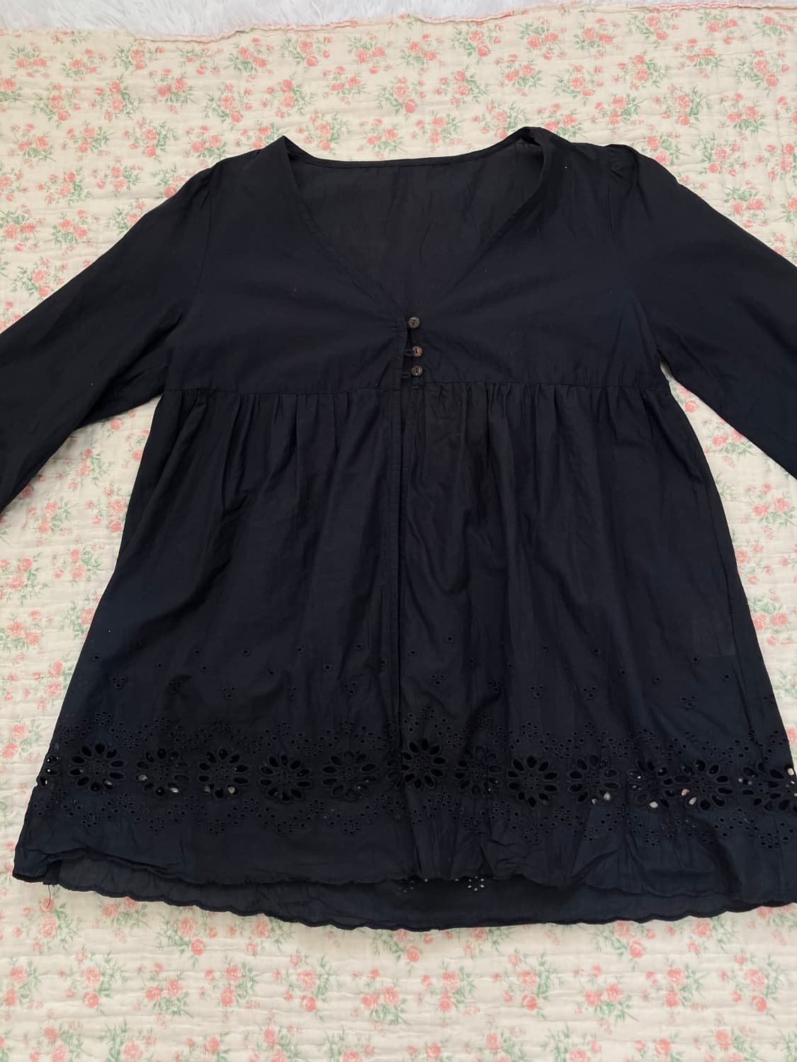 빈티지 모리걸 네이비 자수 레이스 블라우스 1086 모리걸 y2k 스트릿 상품이미지1