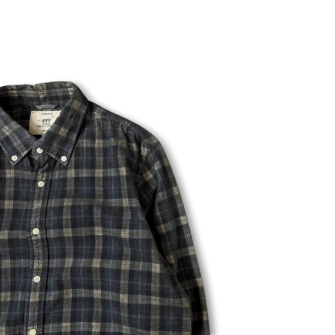 헨리코튼 네이비 그레이 체크 패턴 코듀로이 긴팔 셔츠 100 상품이미지2