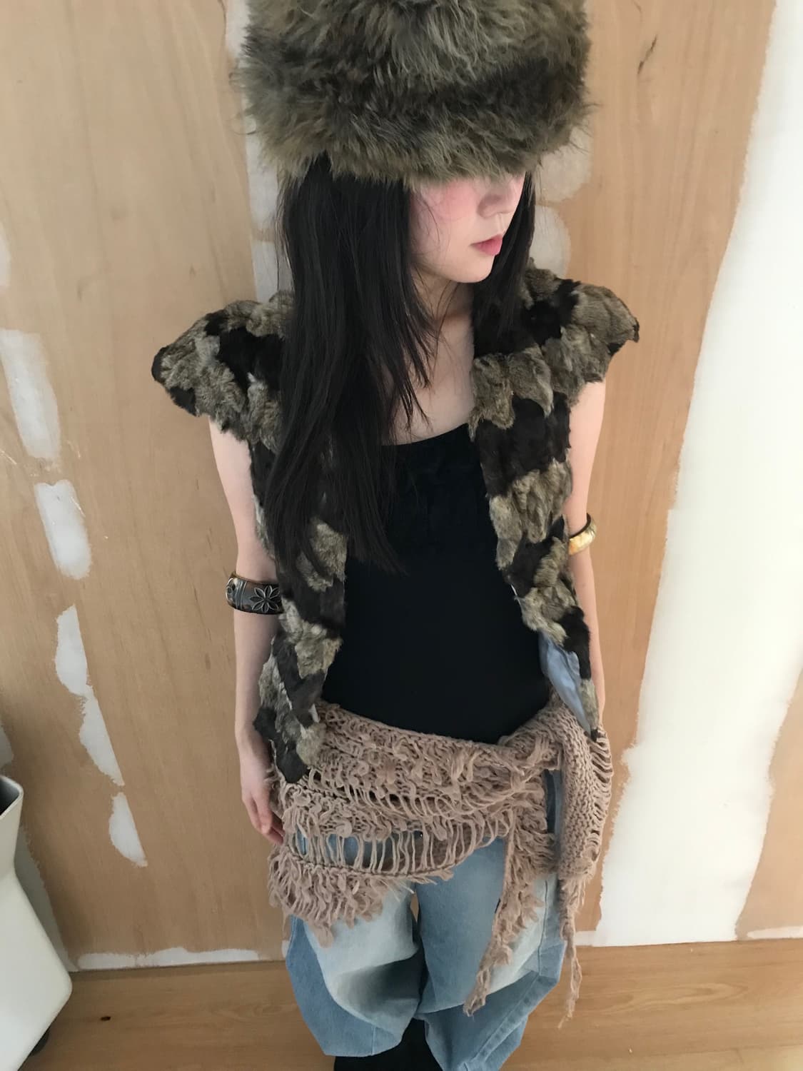 vintage half fur jacket 상품이미지1