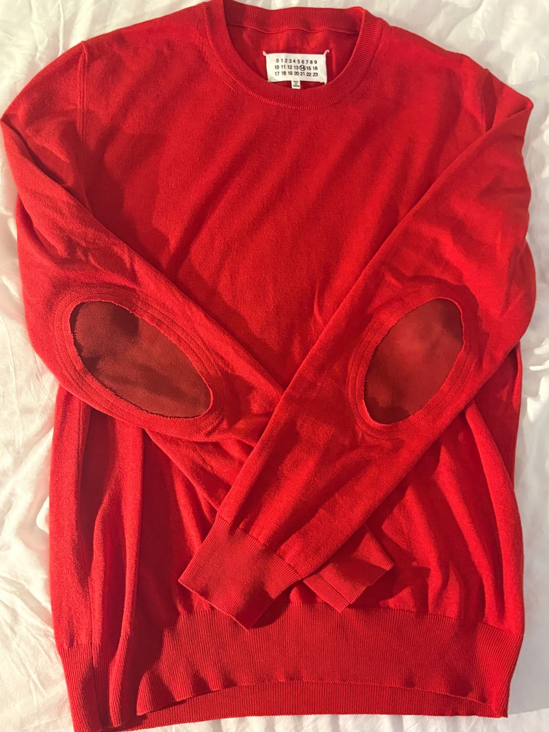 [L] 메종 마르지엘라 엘보우 패치 니트, 레드 상품이미지1