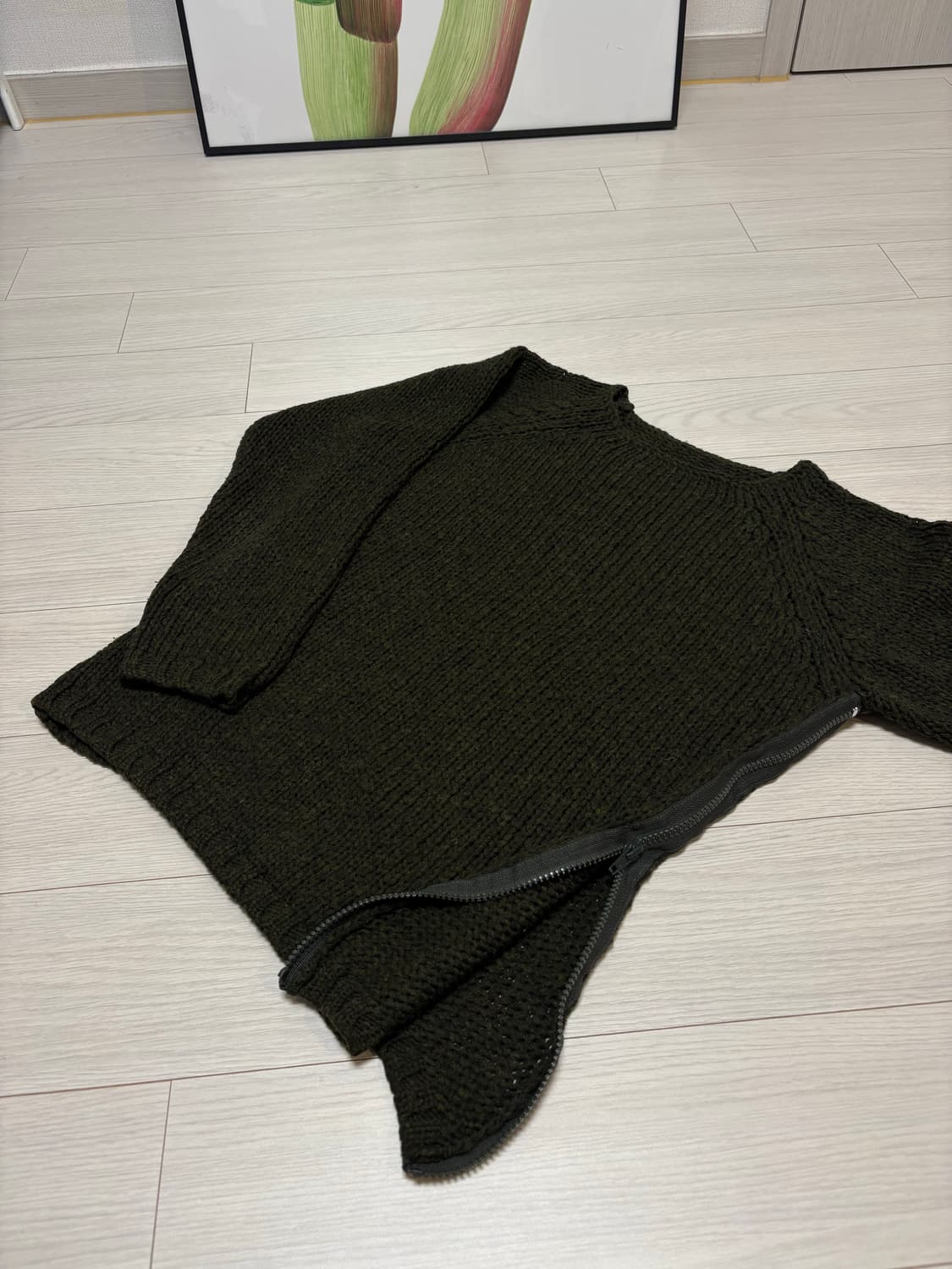 빈티지 사이드 집 카키 니트 스웨터 55 상품이미지1