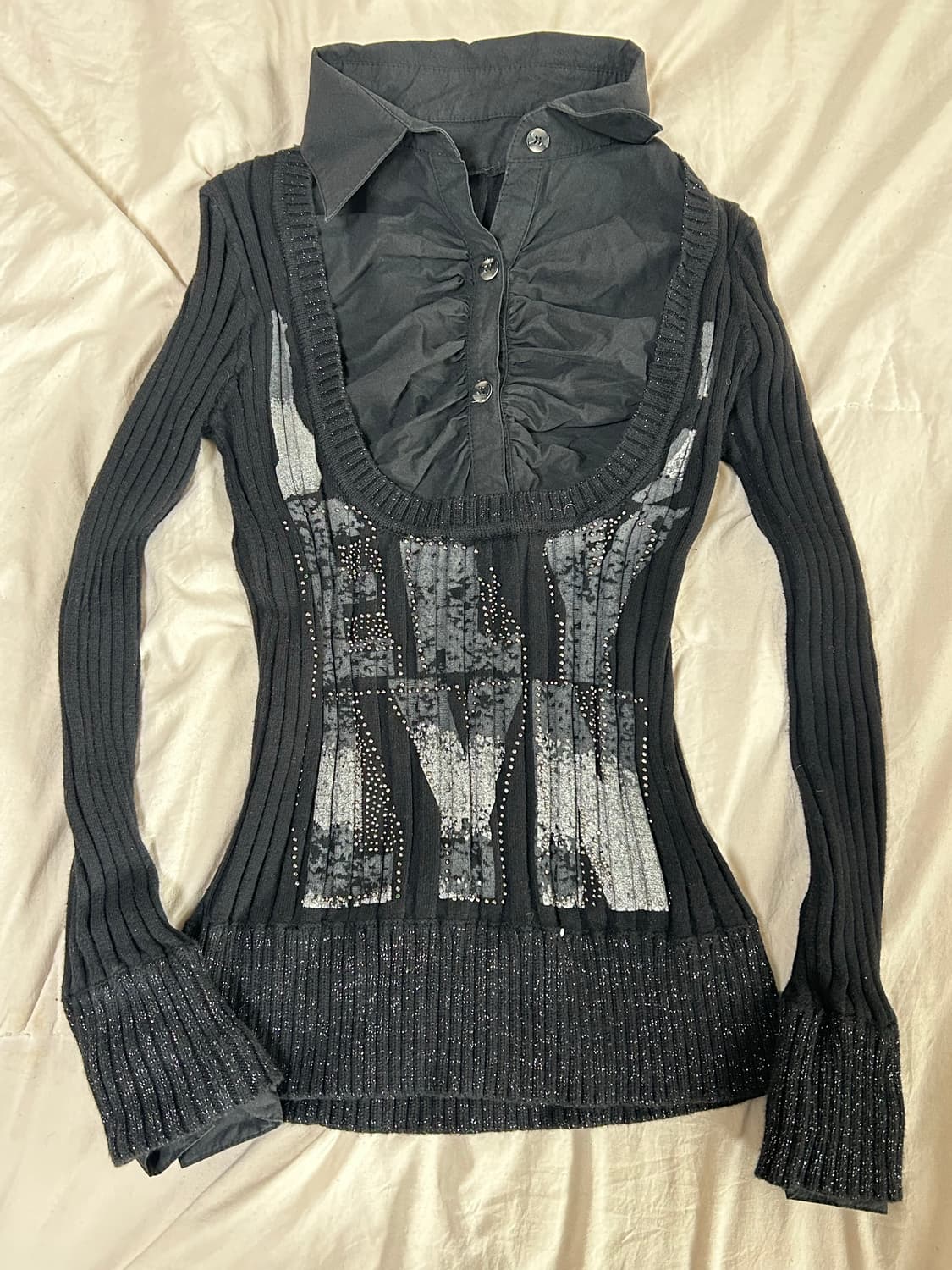 오네갸루 긱시크 큐빅 니트 셔츠 상품이미지1