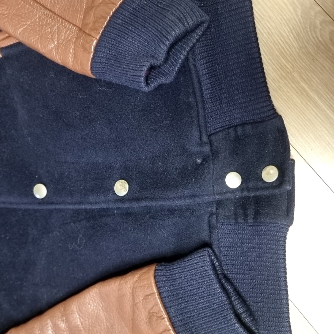 프리즘웍스 빈티지 스타일 블루종 가죽 배색 자켓(m) 상품이미지2