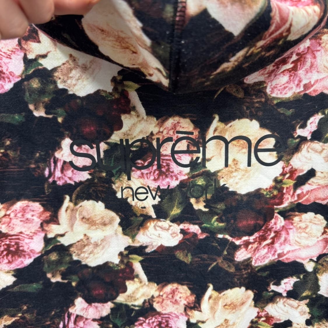 13F/W 슈프림 후디 스웻셔츠 플로럴 패턴 디테일 후드티 블랙 상품이미지5