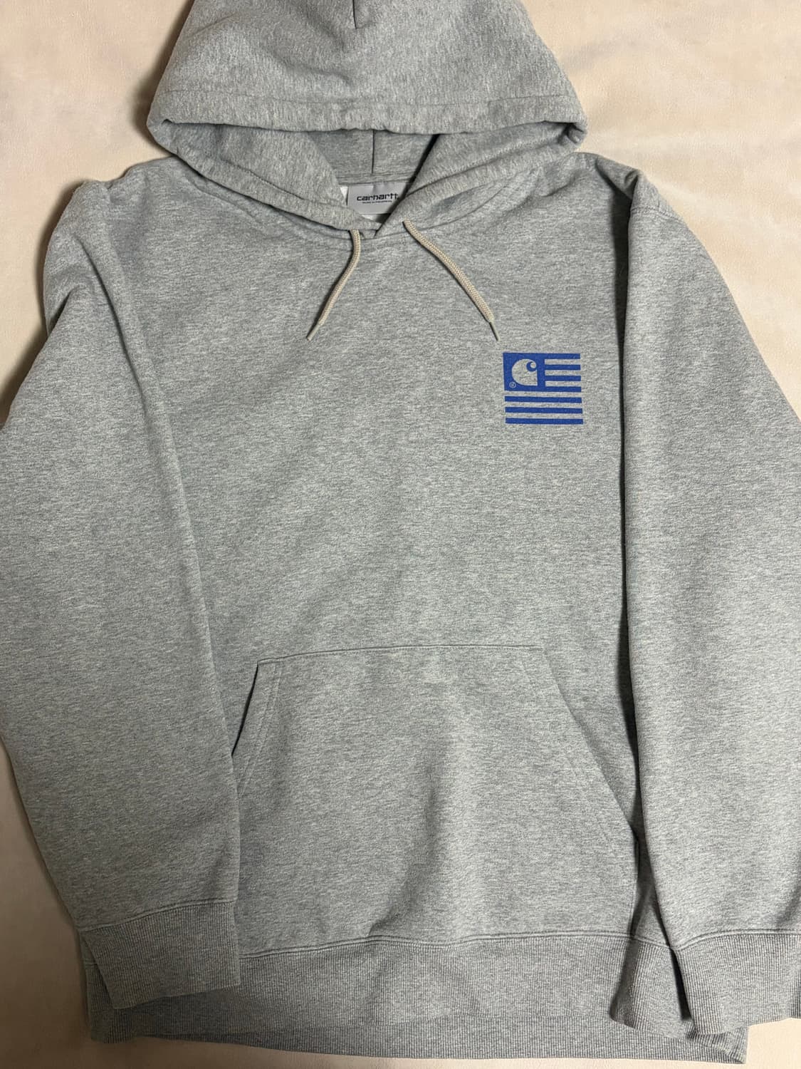 칼하트 그레이 웨이브 로고 후드티 상품이미지1