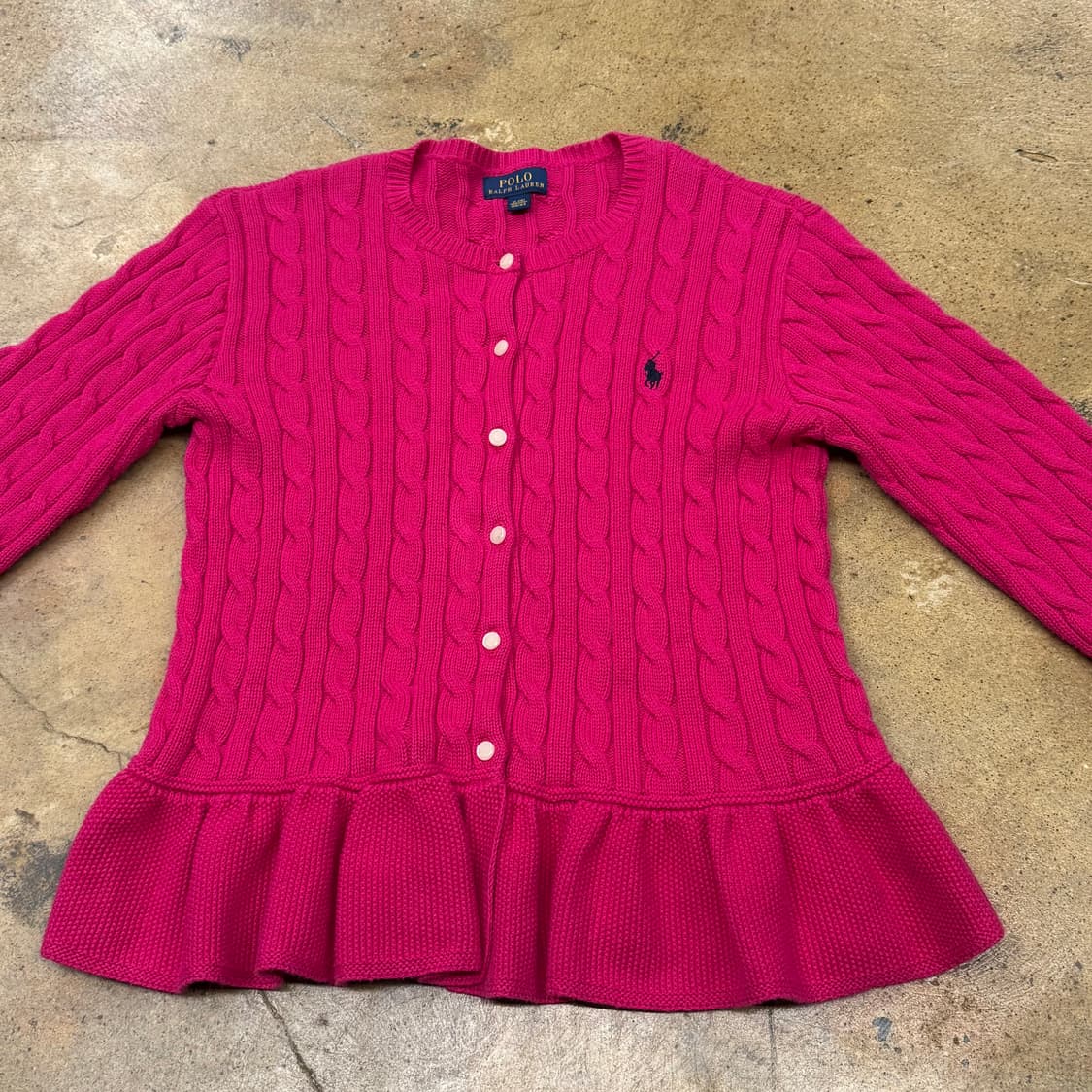 폴로 랄프로렌 핫 핑크 꽈배기 프릴 니트 가디건 상품이미지3