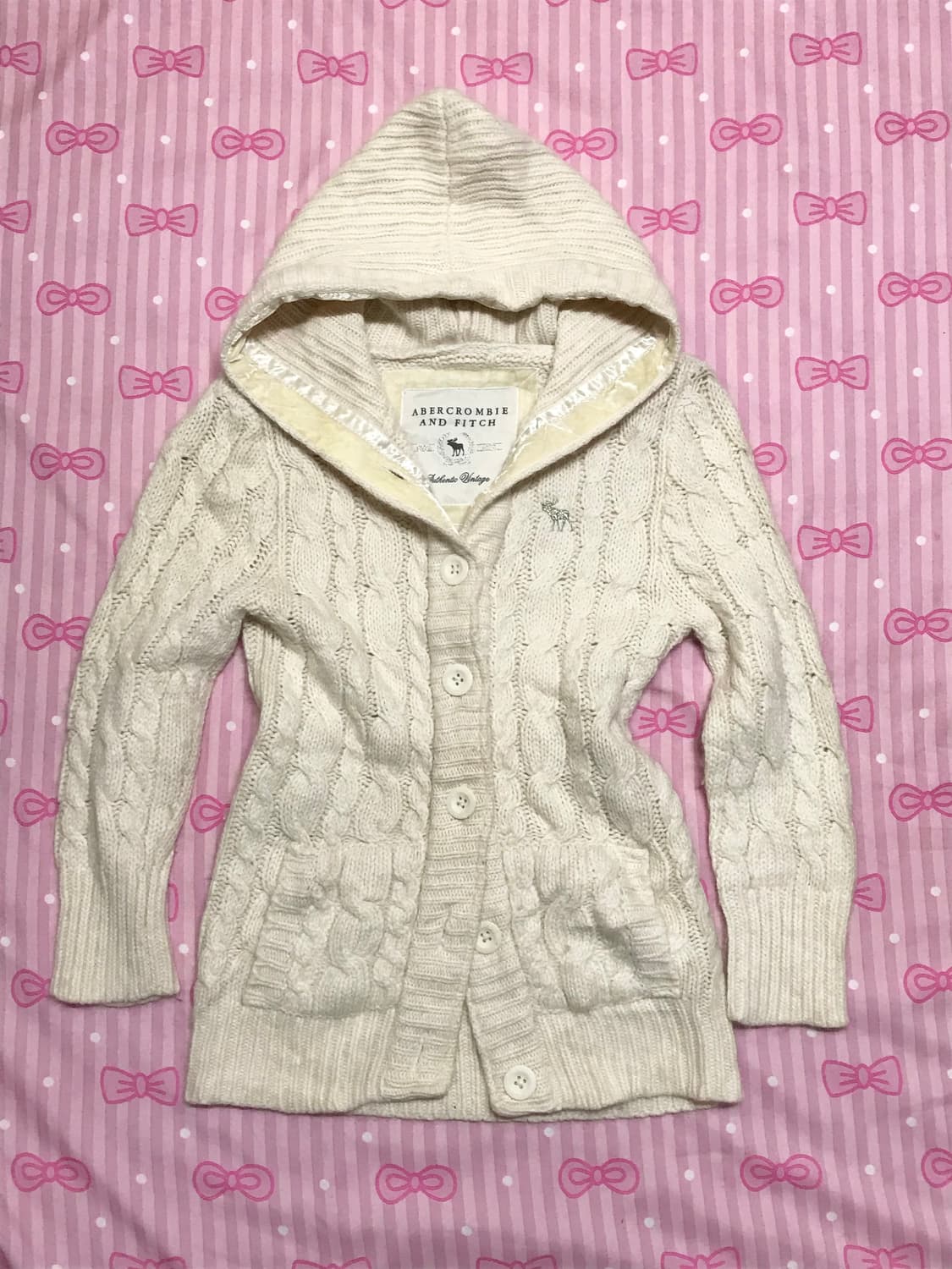 아베크롬비 아이보리 바닐라 케이블 니트 후드 자켓 상품이미지1