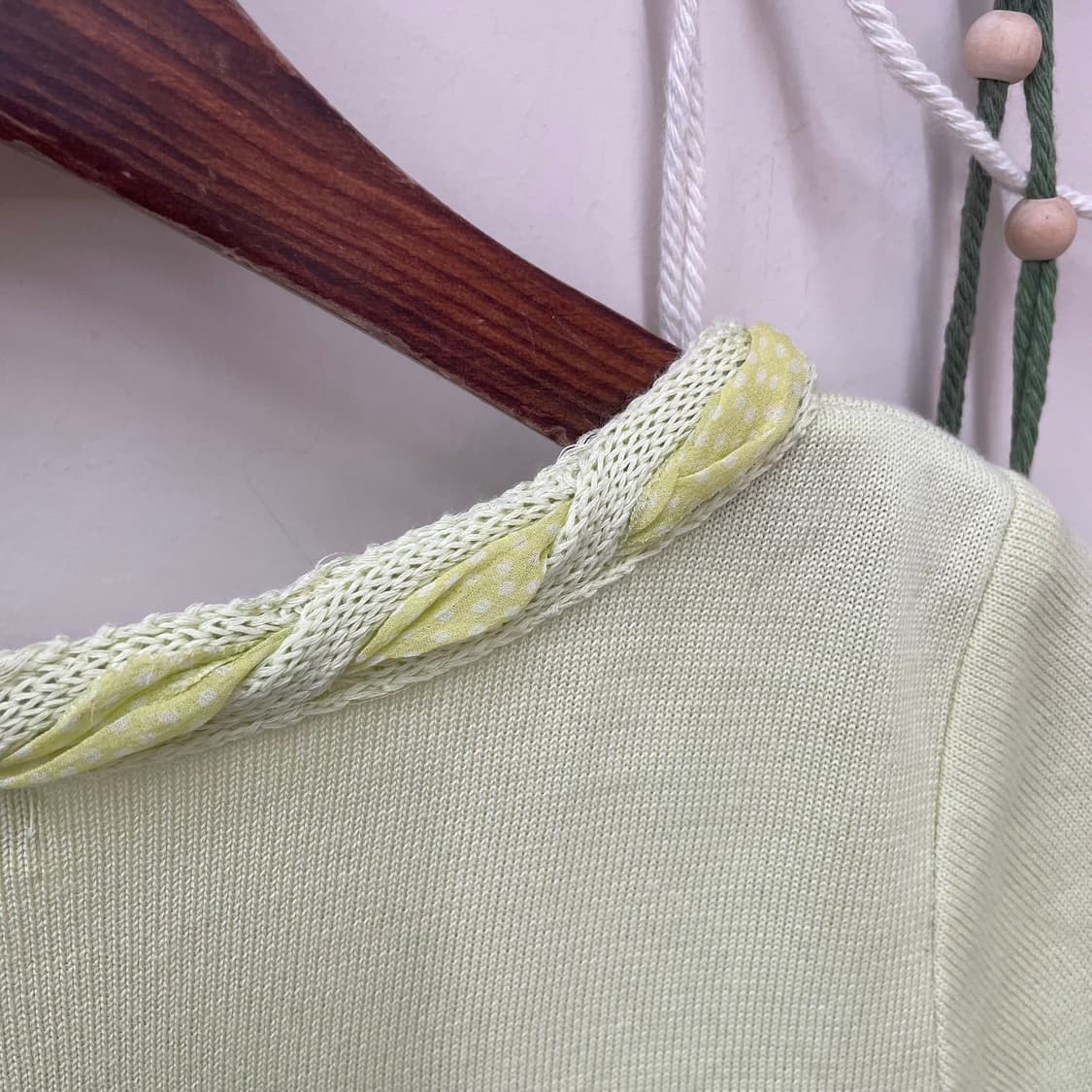 멜론맛 도트 쉬폰 스트링 디테일 리본 멜론컬러 반팔 티셔츠 상품이미지5