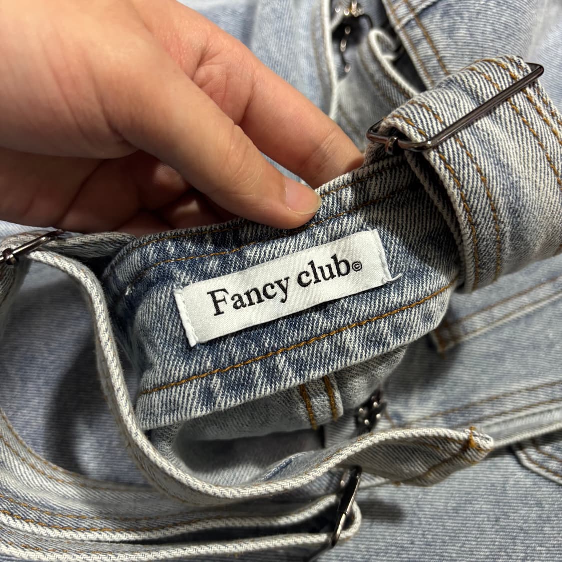 FREE 팬시클럽 연청 데님 풀오버 멜빵바지 상품이미지5