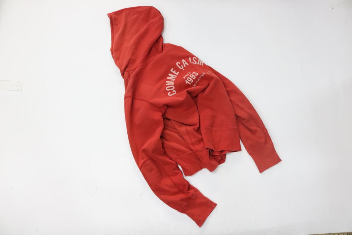 콤사이즘 빈티지 워싱 레드 백로고 후드 티셔츠 상품이미지3