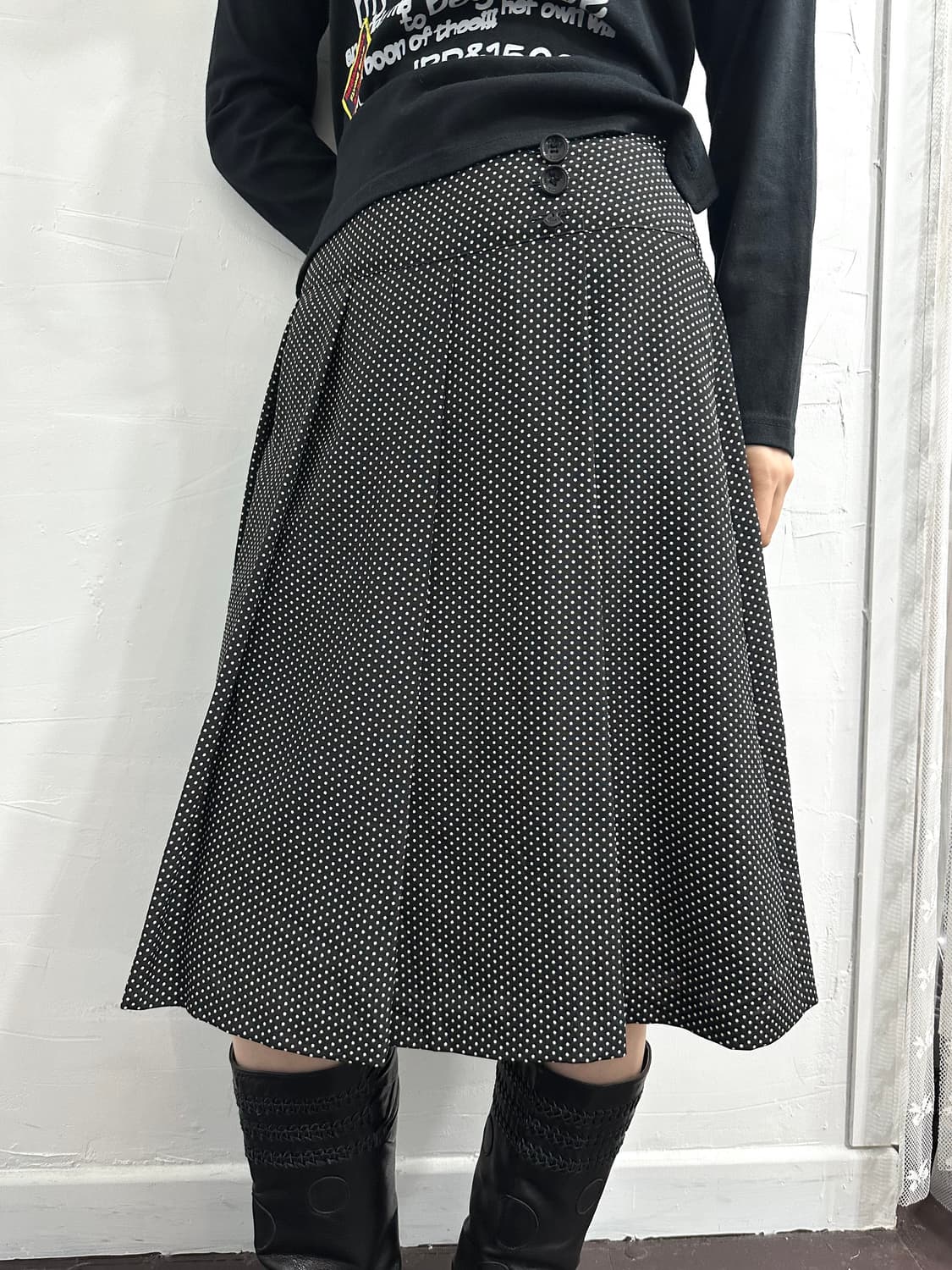 style com dot pleats Skirt 상품이미지1