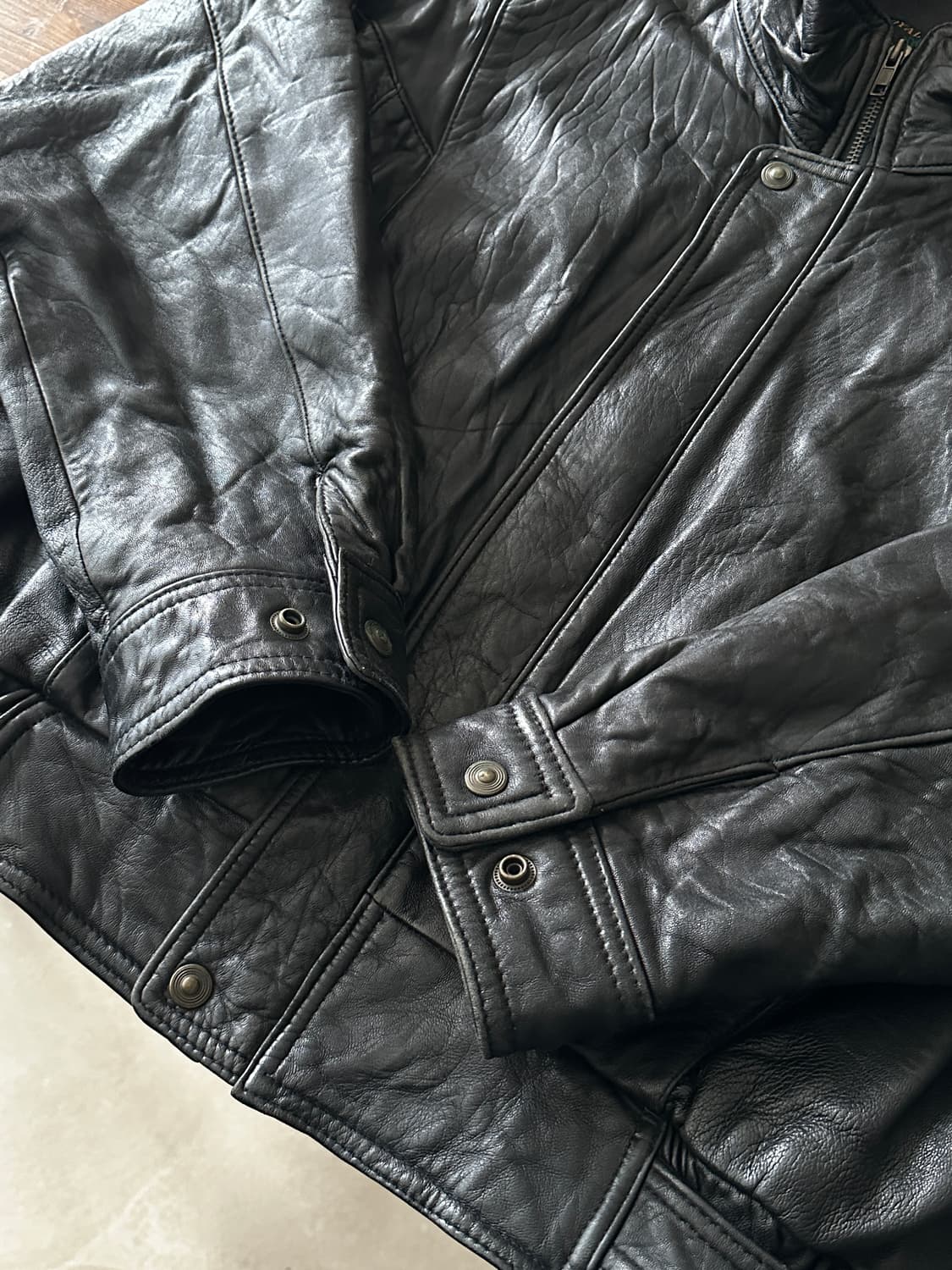 90s 빈티지 하이넥 레더 블루종  상품이미지2