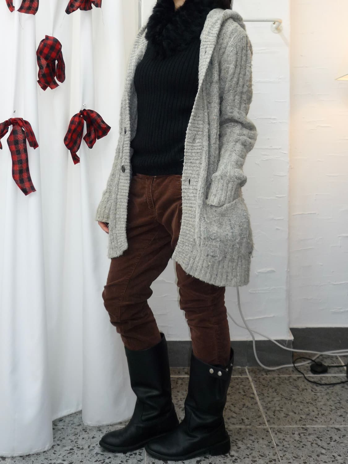 Cozy grey knit long cardigan 상품이미지5