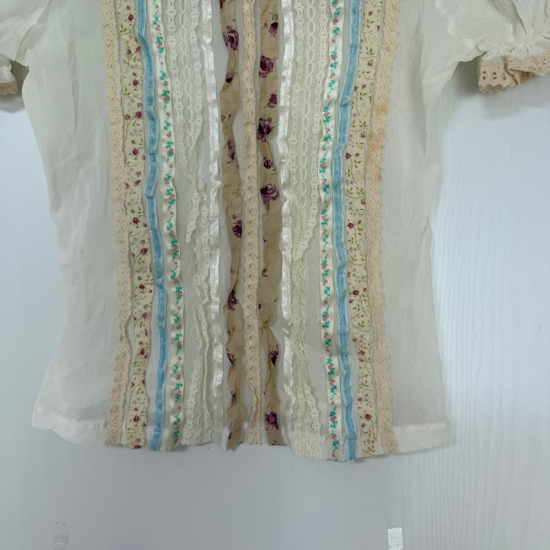 빈티지 패치 레이스 플라워 반팔 블라우스 상품이미지4