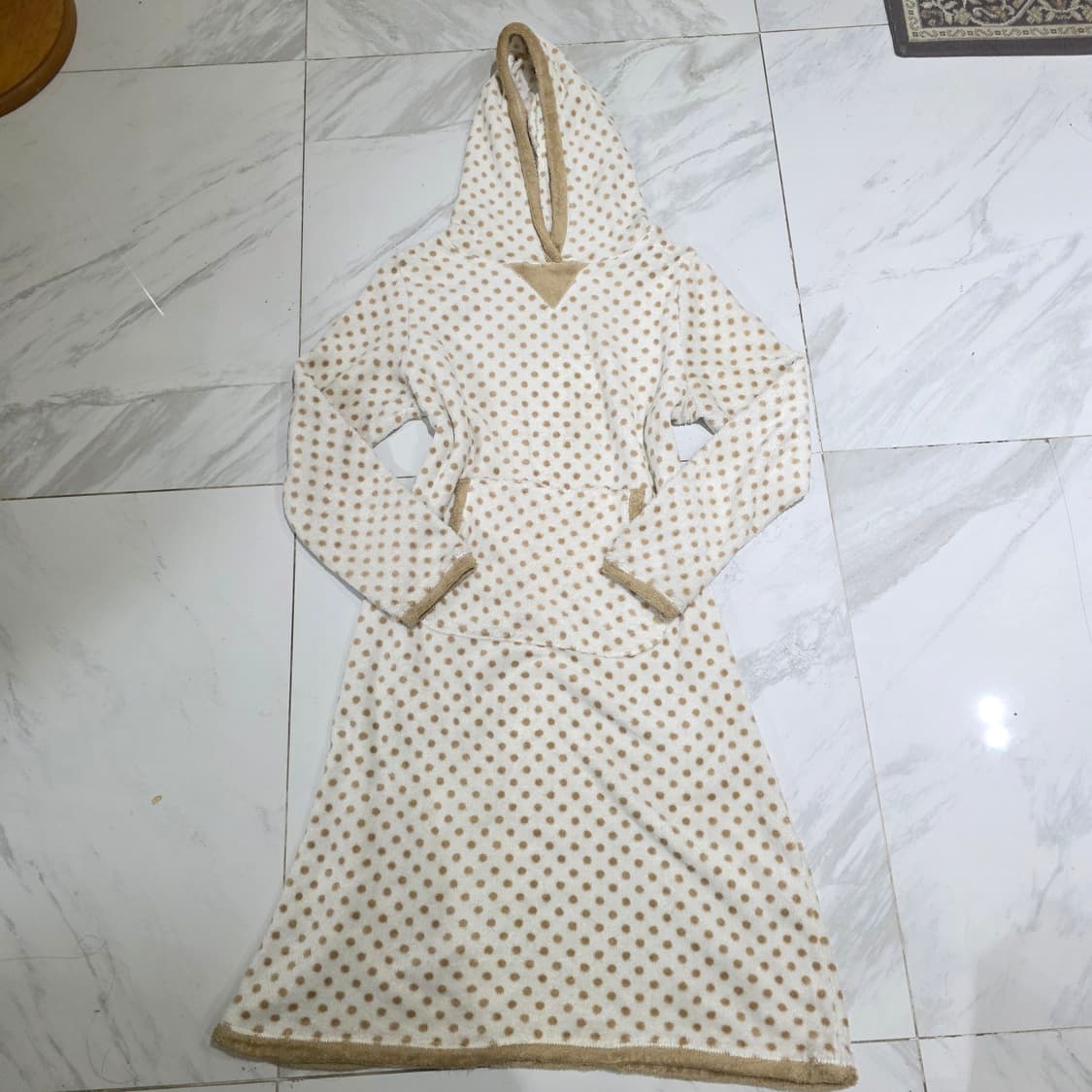 일본빈티지)도트땡땡이 라떼모리걸st 슬립파자마 수면후드티원피스 상품이미지3