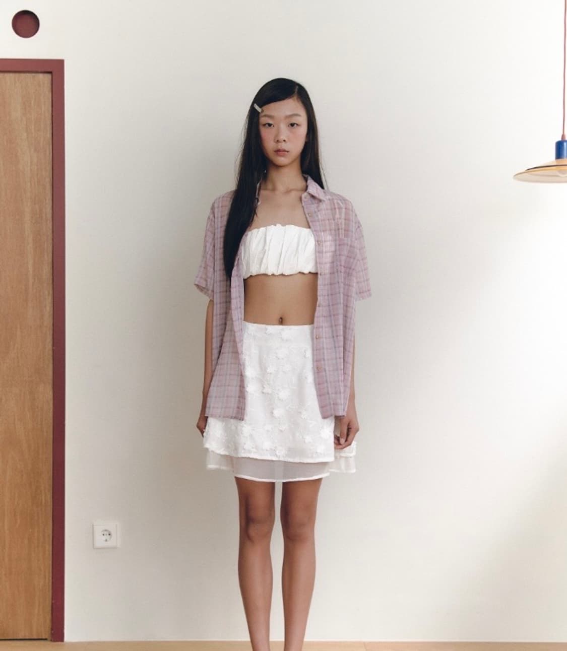 가니송 sheer fresh check blouse 상품이미지1