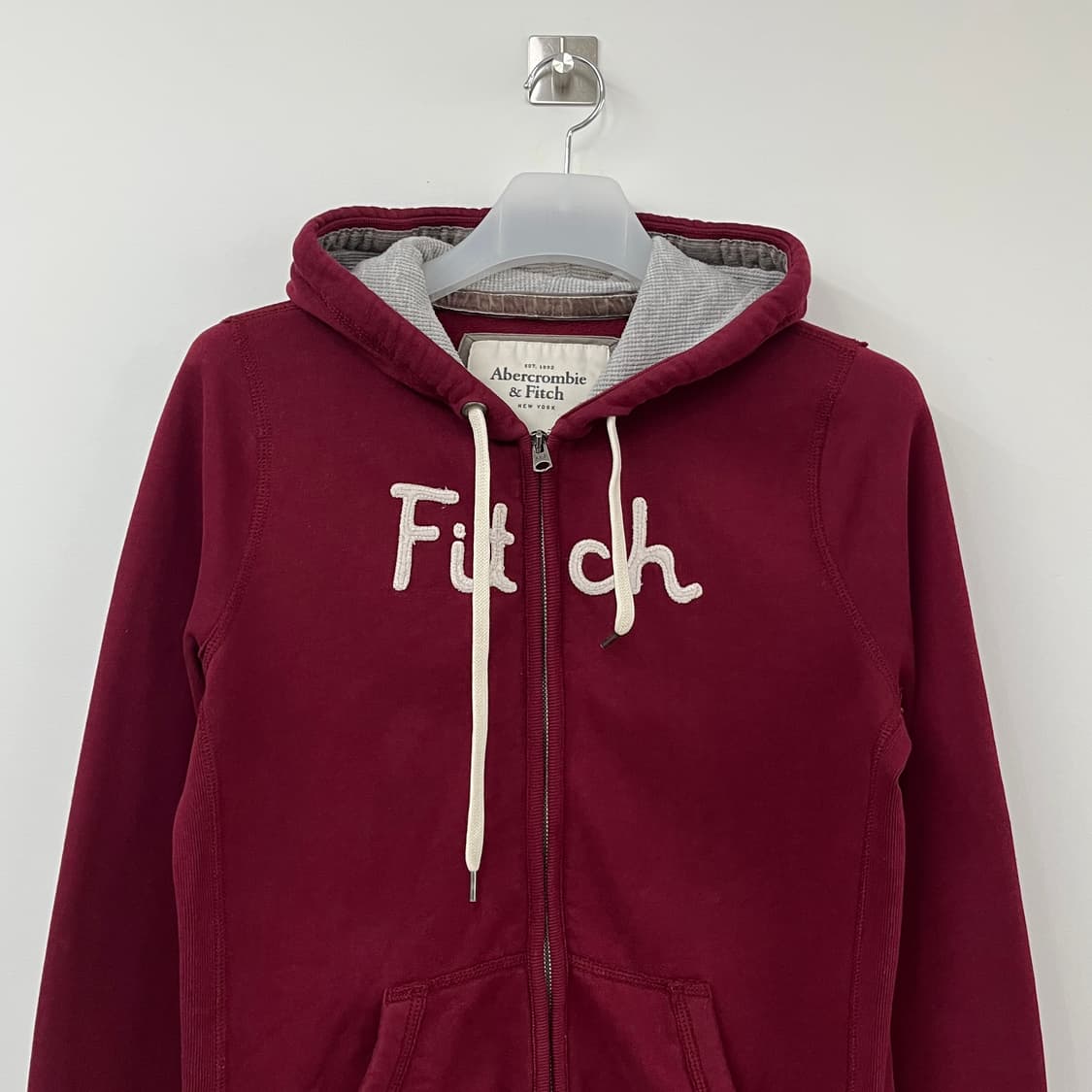 아베크롬비 슬림핏 자수로고 버건디 후드집업 상품이미지4