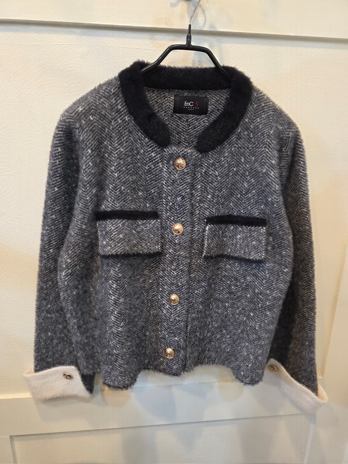 EnC  S 헤링본 배색니트 자켓 상품이미지1